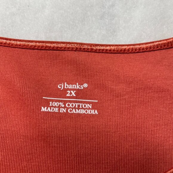 NWT CJ Banks Womens Burnt Red 3/4 Sleeve Casual Comfy Cotton T-Shirt Size 2X - Picture 3 of 9